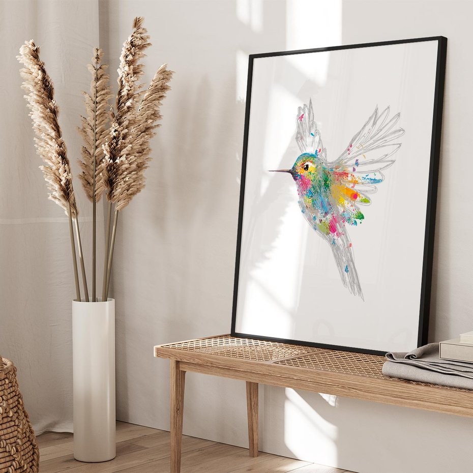 Plakat bez ramy 30x40 - Koliber w akwareli - akwarela, koliber