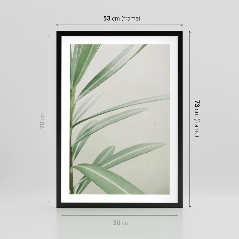 Plakat w ramie 50x70 - Minimalistyczna Tropikalna Harmonia - tropikalna roślina, zielone liście - rama czarna