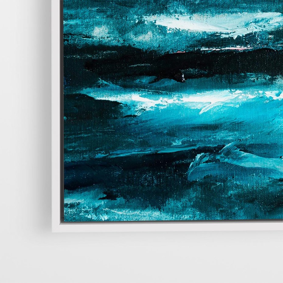 Obraz w ramie 50x50 - Burza Nad Granatowym Oceanem - piękny marynistyczny obraz olejny, wzburzone ciemne morze - rama biała