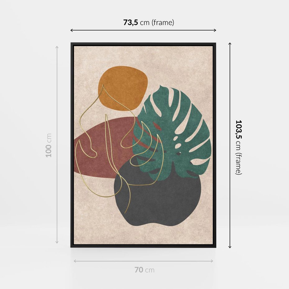 Obraz w ramie 70x100 - Akwarelowa Magia Liści - grafika, styl mid century - rama czarna