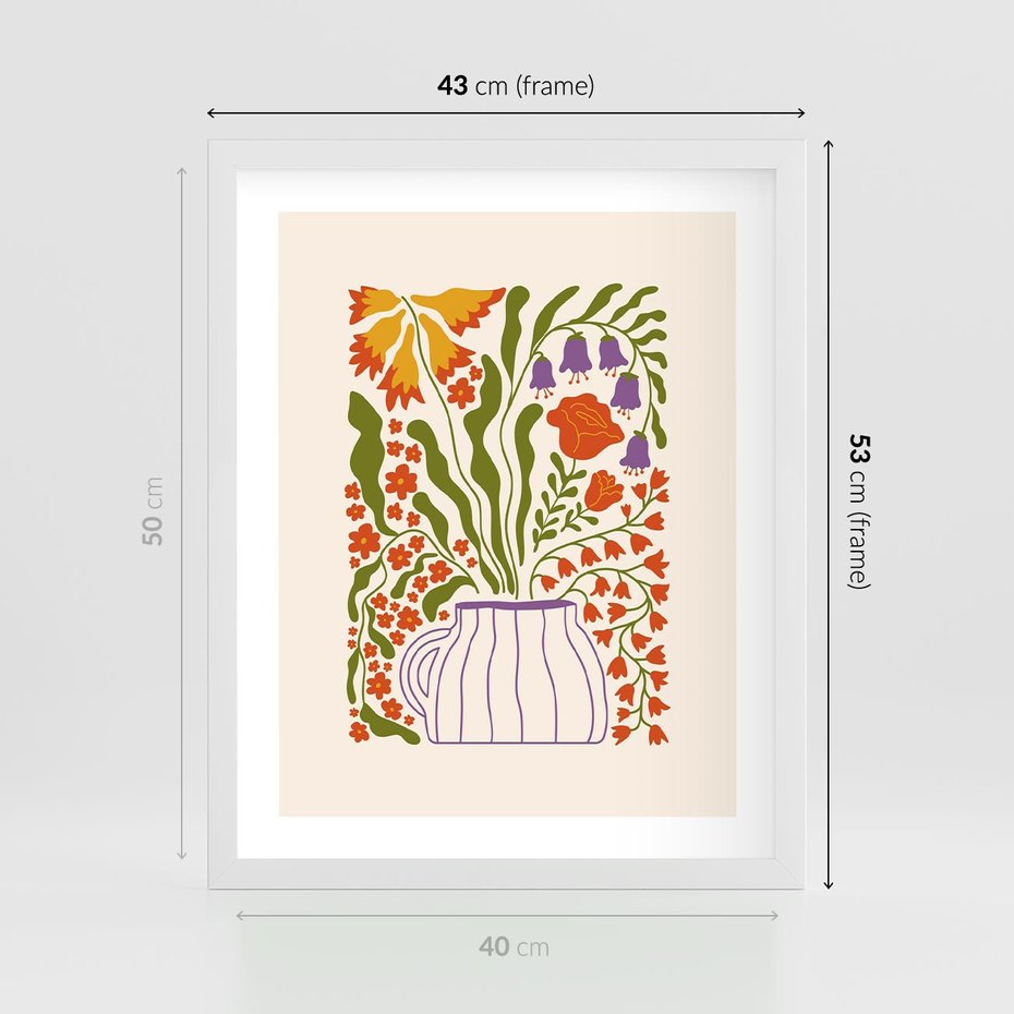 Plakat w ramie 40x50 - Świeżość Kwiatów - kwiaty w wazonie, minimalistyczna kompozycja - rama biała