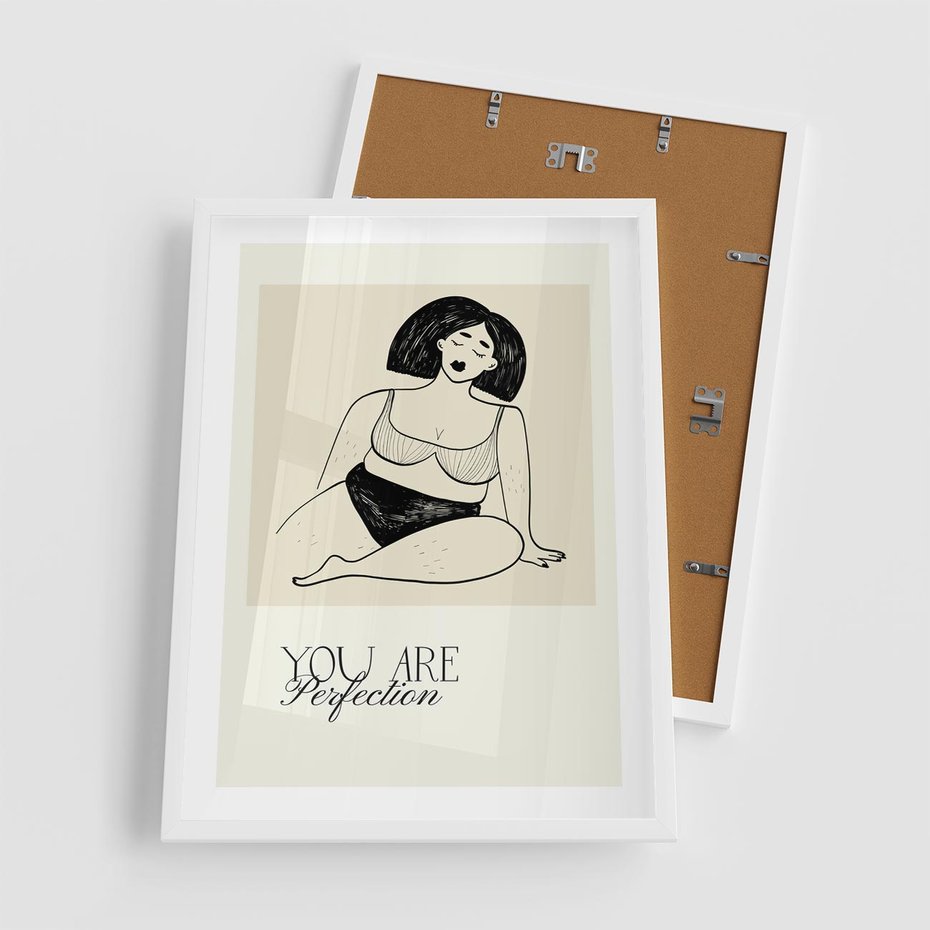 Plakat w ramie 50x70 - Harmonia Kształtów Bez Granic - siła kobiecości, rysunek - rama biała