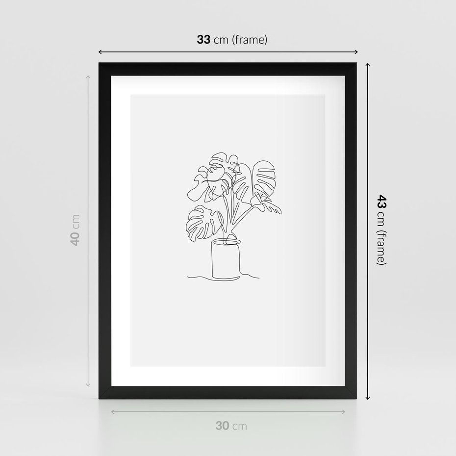 Plakat w ramie 30x40 - Tajemnicza Harmonia - sztuka one line, monstera - rama czarna