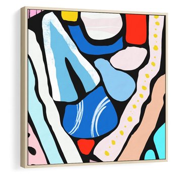 Obraz w ramie 50x50 - Kolory Na Czerni - abstrakcyjne formy, komiksowy styl - rama drewno