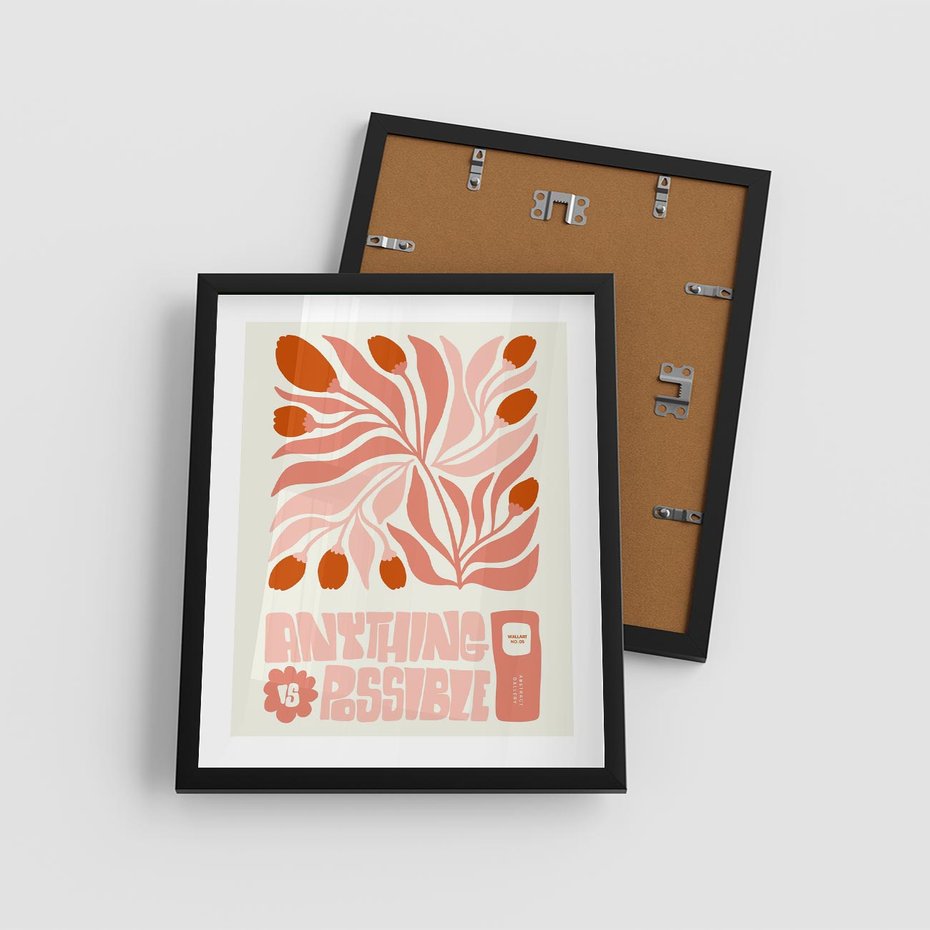 Plakat w ramie 40x50 - Migotliwa Euforia - kompozycja w łososiowym kolorze, kwiaty - rama czarna