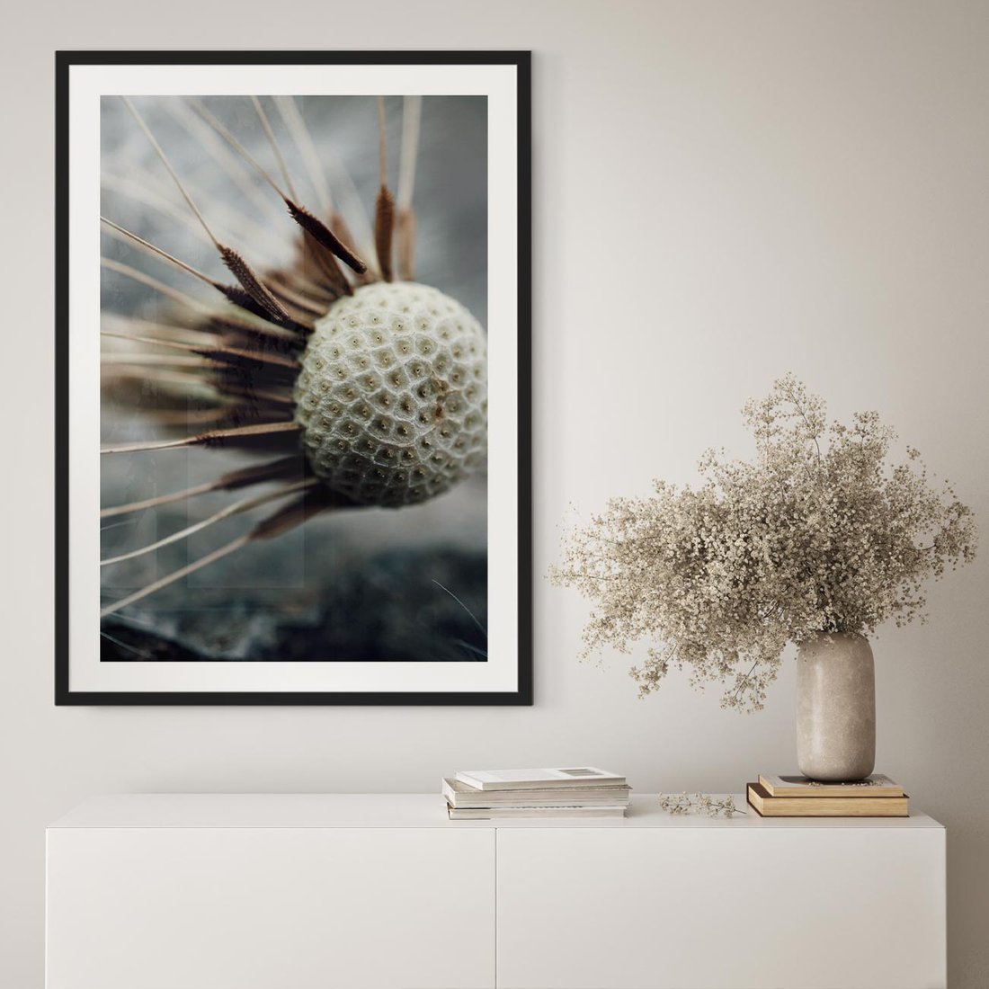 Plakat w ramie 50x70 - Makro Dmuchawiec - dmuchawiec, zbliżenie - rama czarna