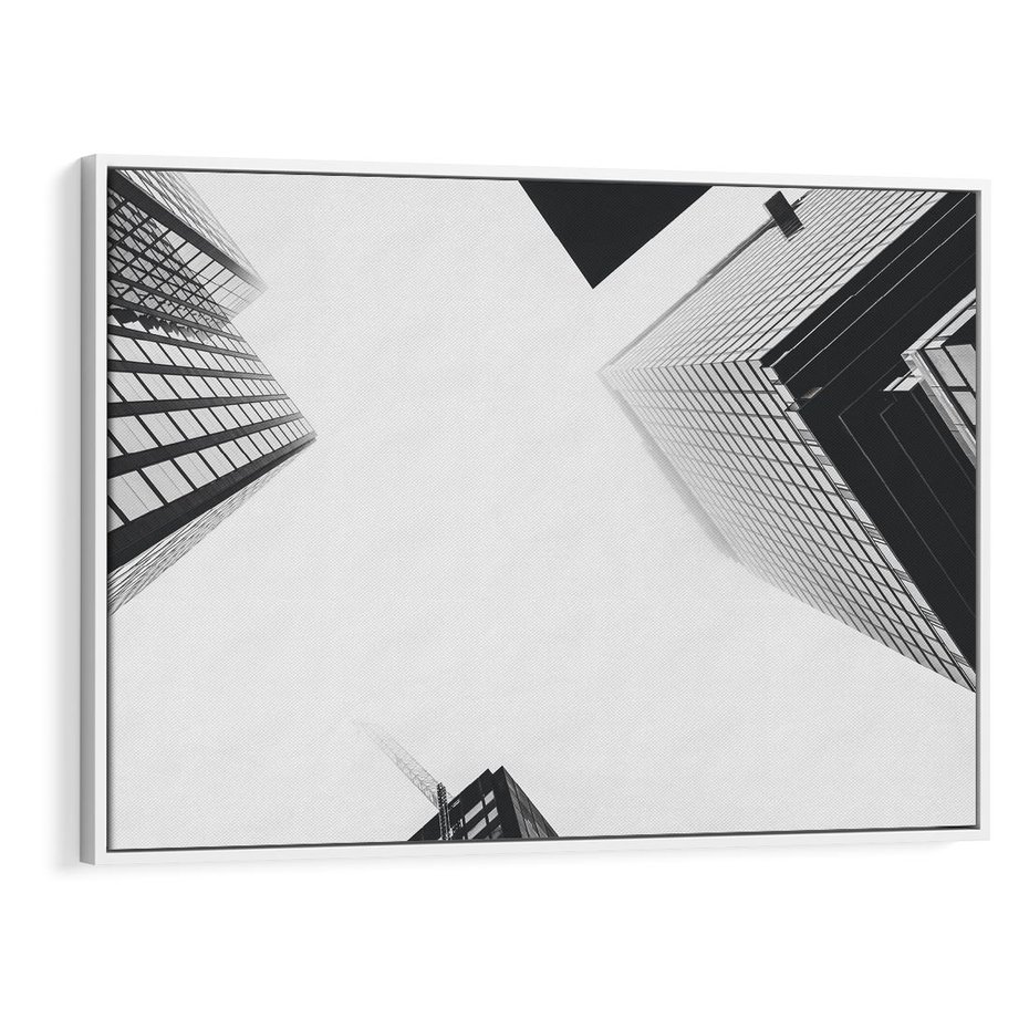 Obraz w ramie 120x80 - Nowoczesna Dynamika - perspektywa, wieżowce - rama biała