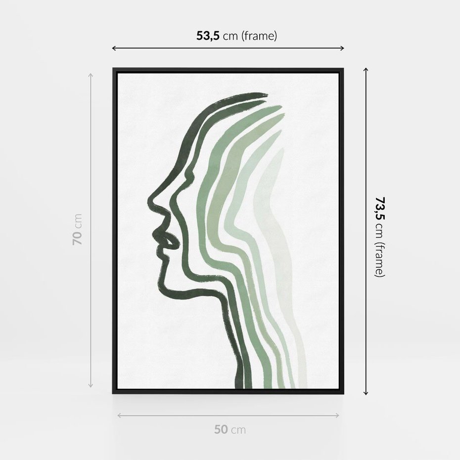 Obraz w ramie 50x70 - Zielony Profil - abstrakcja, zielony portret z profilu - rama czarna