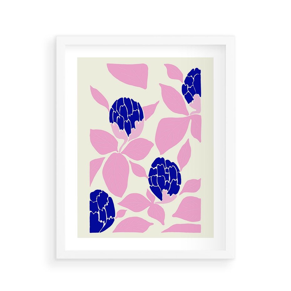 Plakat w ramie 40x50 - Impresje deszczu - nowoczesna kompozycja, kwiaty - rama biała