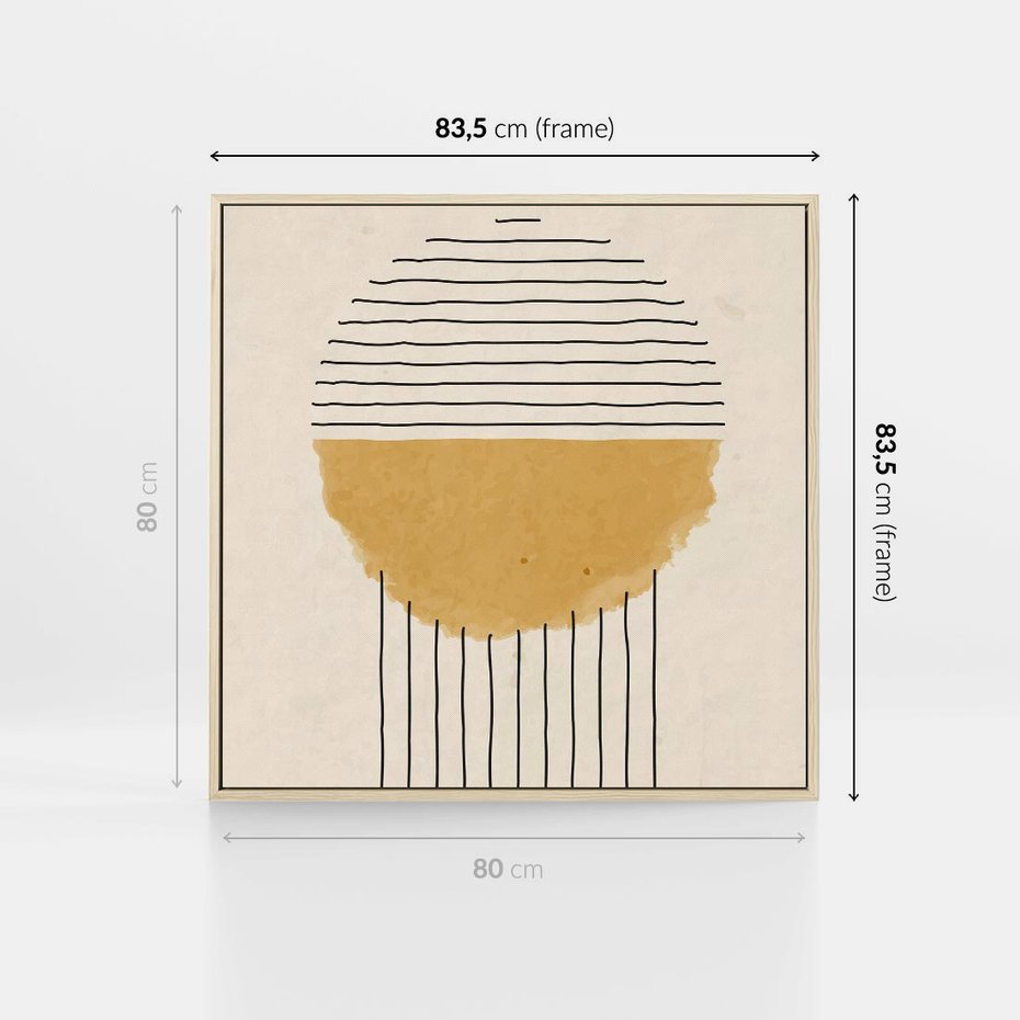 Obraz w ramie 80x80 - Podróżne Kreski - akwarelowa plama, geometryczne szkicowane kształty - rama drewno