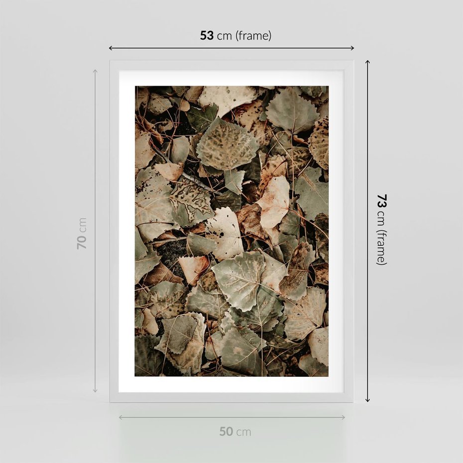 Plakat w ramie 50x70 - Magia Jesiennych Liści - liście, suche liście - rama biała