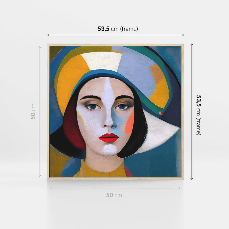 Obraz w ramie 50x50 - Kształtujące Widzenia - abstrakcyjny obraz olejny, portret twarzy kobiety - rama drewno
