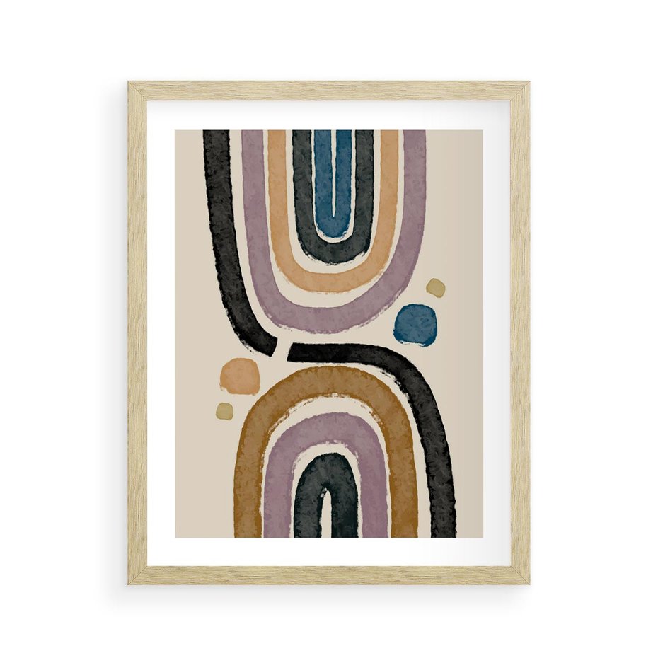 Plakat w ramie 40x50 - Taniec Przenikających Kształtów - abstrakcyjne tęcze, kompozycja - rama drewno