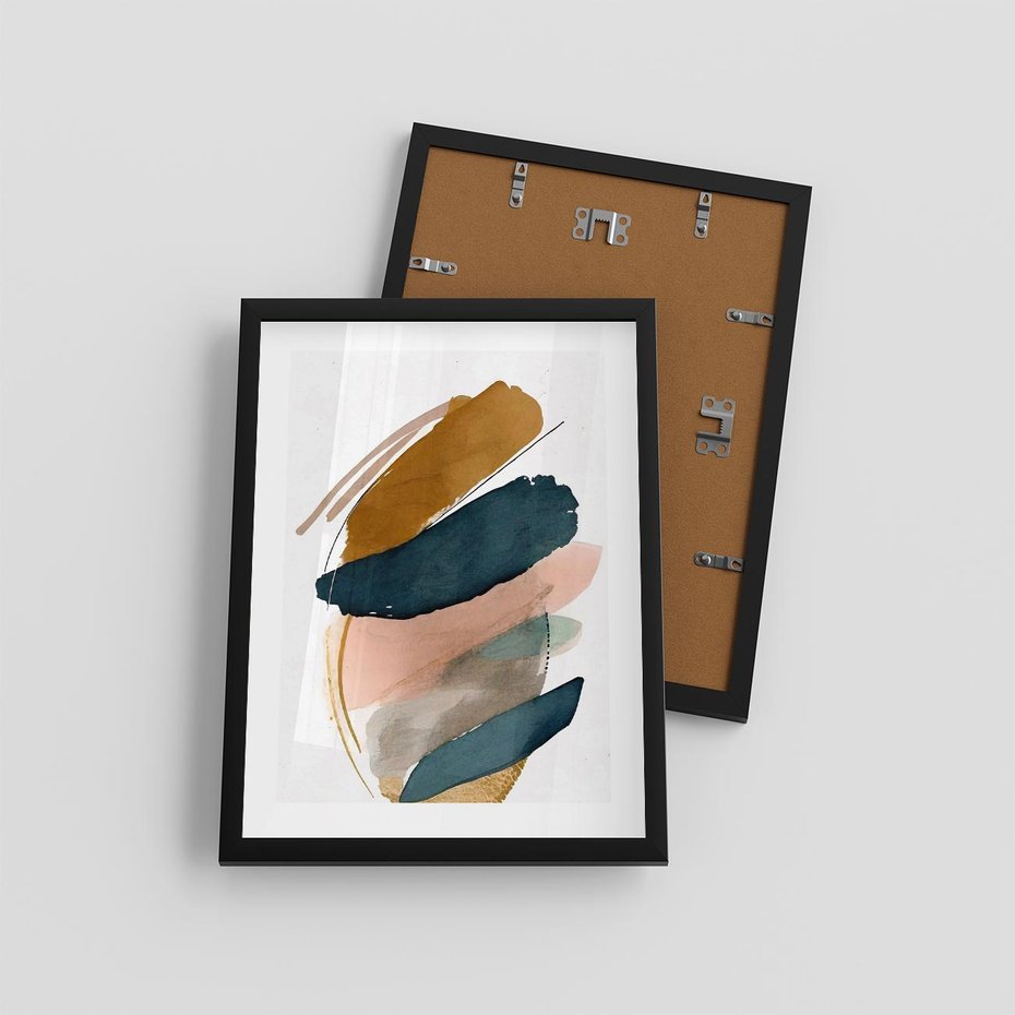 Plakat w ramie 30x40 - Migocące Impresje Przestrzeni - abstrakcyjny obraz, kolory ciepłe - rama czarna