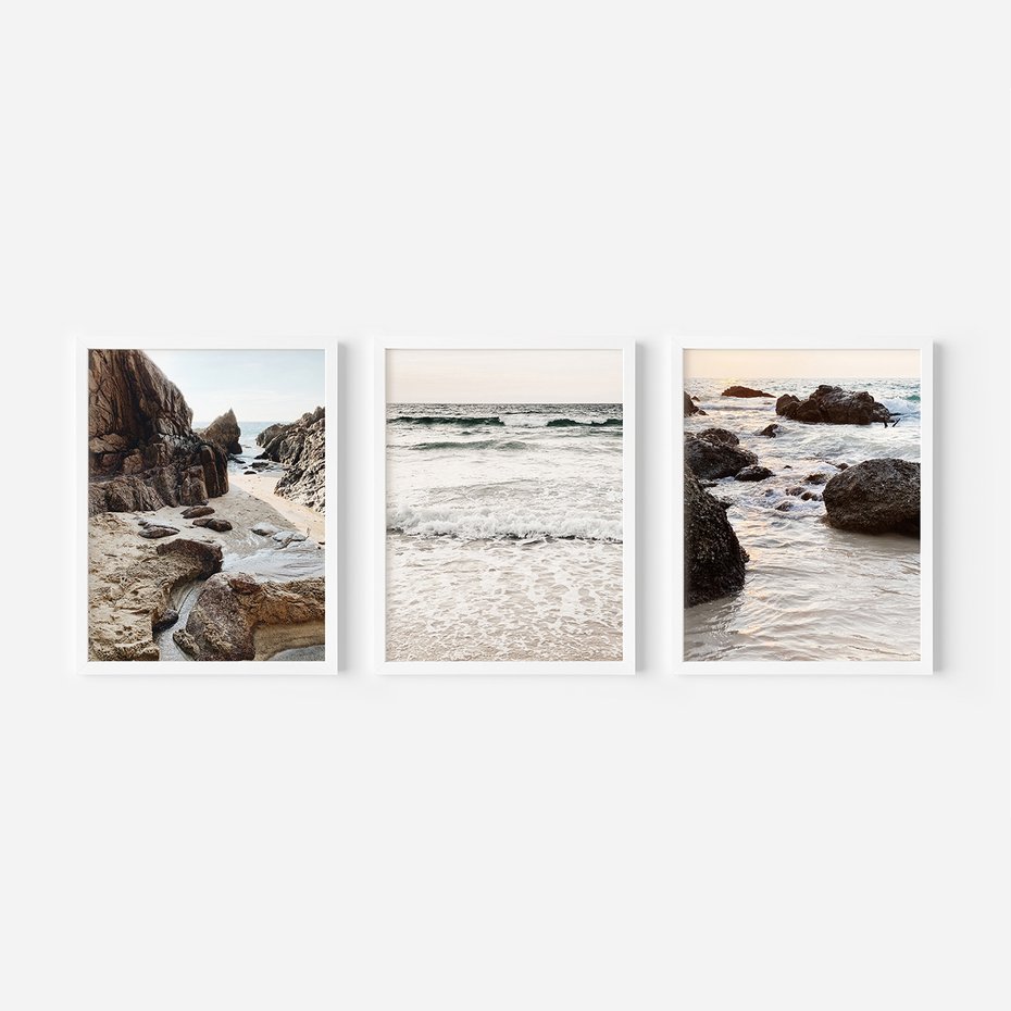 Zestaw obrazy w ramie 30x40 galeria - Morze, plaża, klify - rama biała