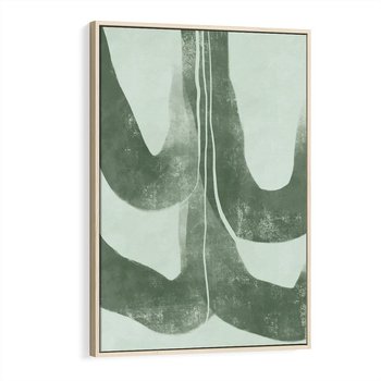 Obraz w ramie 80x120 - Nurtująca Kompozycja Zieleni - abstrakcyjne delikatne zielone linie, podobne do gałęzi kwiatów - rama drewno