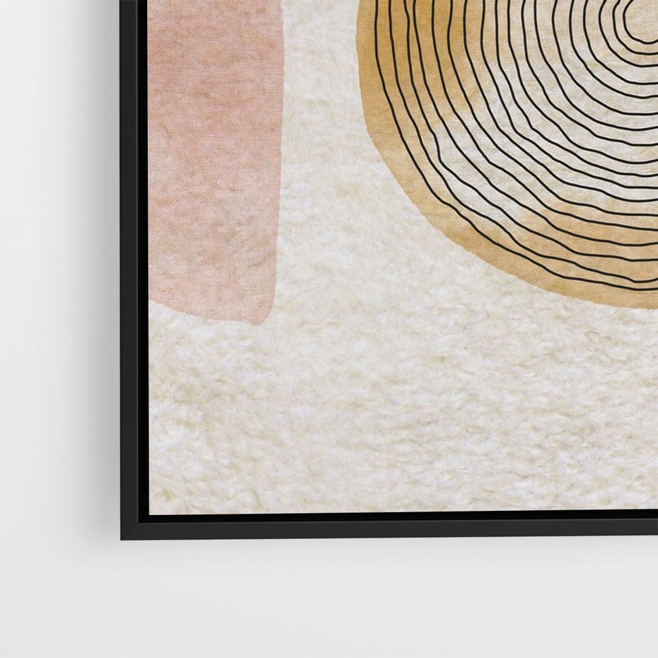 Obraz w ramie 50x50 - Zapisane w promieniach słońca - beżowe strukturalne tło, koła - rama czarna