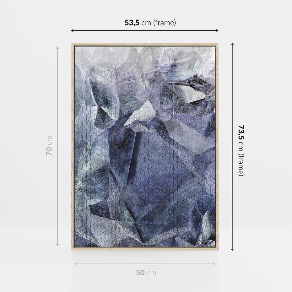 Obraz w ramie 50x70 - Melodia mgieł i marzeń - abstrakcja w kolorze granatu, przypominająca górę lodową - rama drewno
