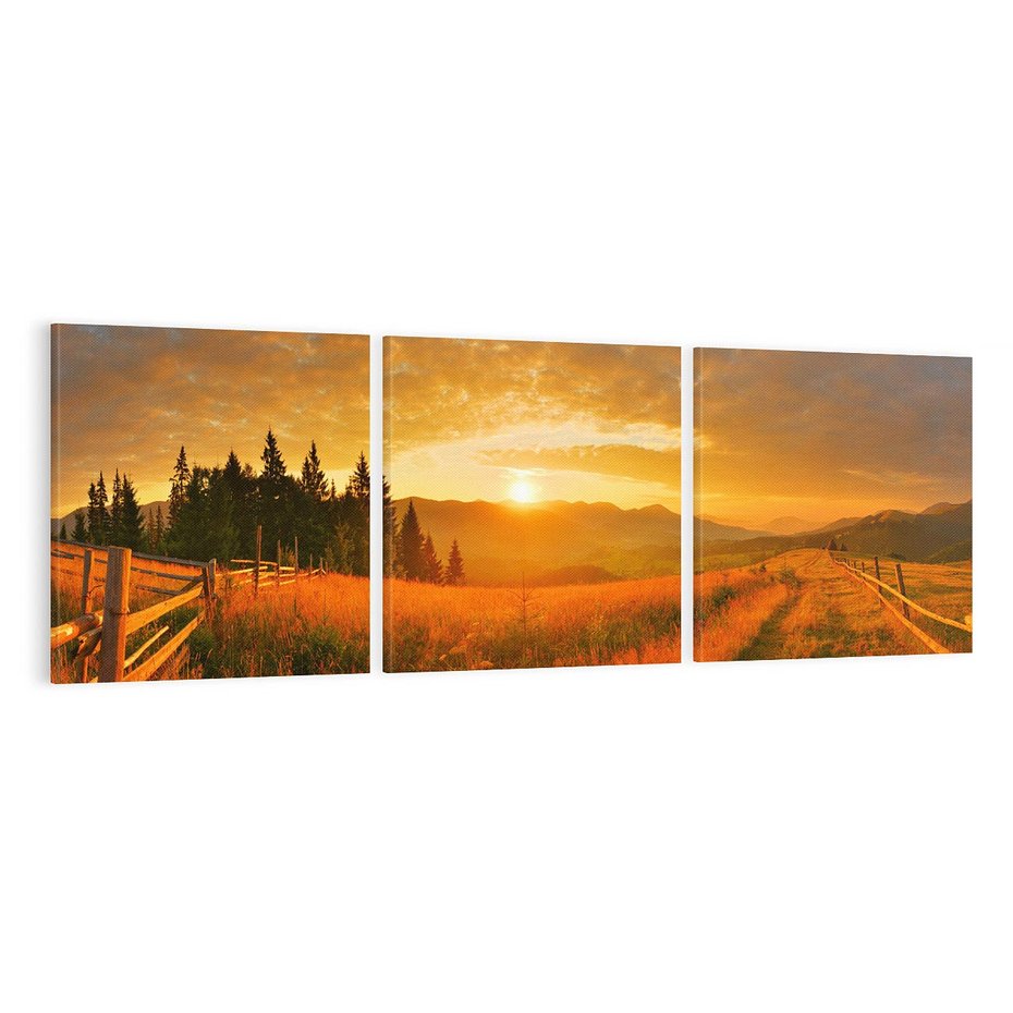 Obraz na płótnie 150x50 - harmonia drzew i kwiatów - góry, łąka