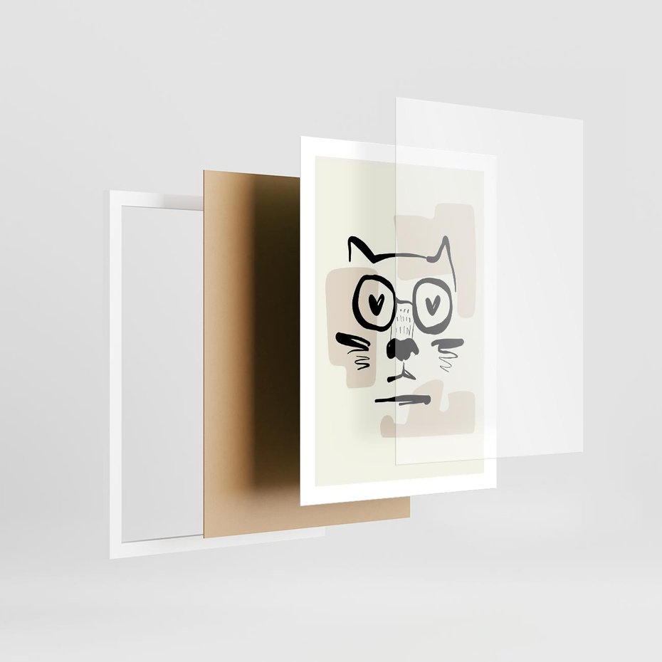 Plakat w ramie 50x70 - Minimalistyczny Kot: Czarna Kreska - kot, grafika - rama biała