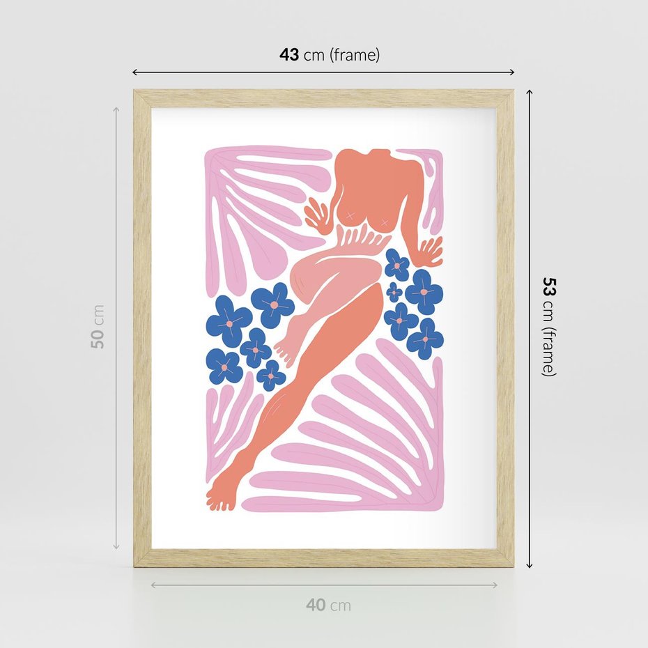 Plakat w ramie 40x50 - Opowieść Ognistych Rytów - nowoczesny kobiecy akt, graficzne kształty - rama drewno