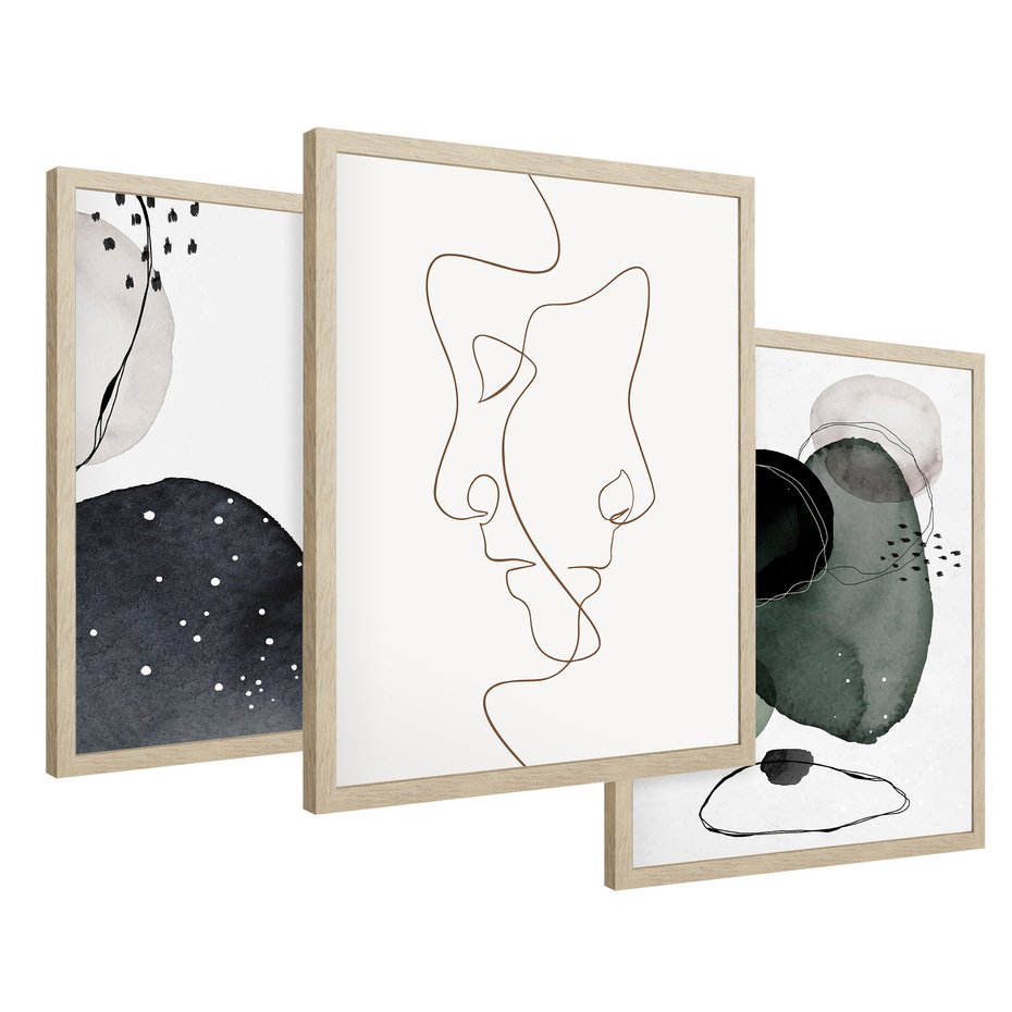 Zestaw obrazy w ramie 50x70 galeria - Line, art, nowoczesny, twarz, akwarela - rama drewno