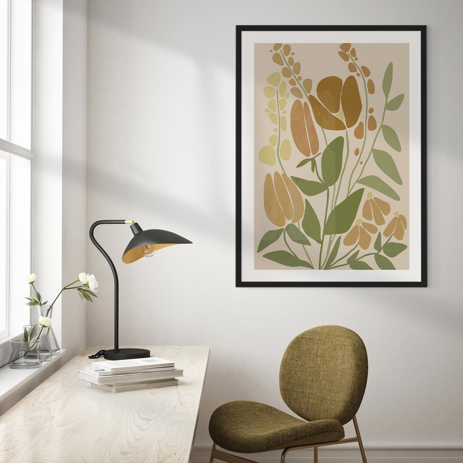 Plakat w ramie 30x40 - Beżowo i Roślinnie - nowoczesny plakat, roślinność - rama czarna