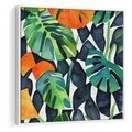 Obraz w ramie 80x80 - Tropikalne Pragnienia - akwarela, liście tropikalne - rama biała