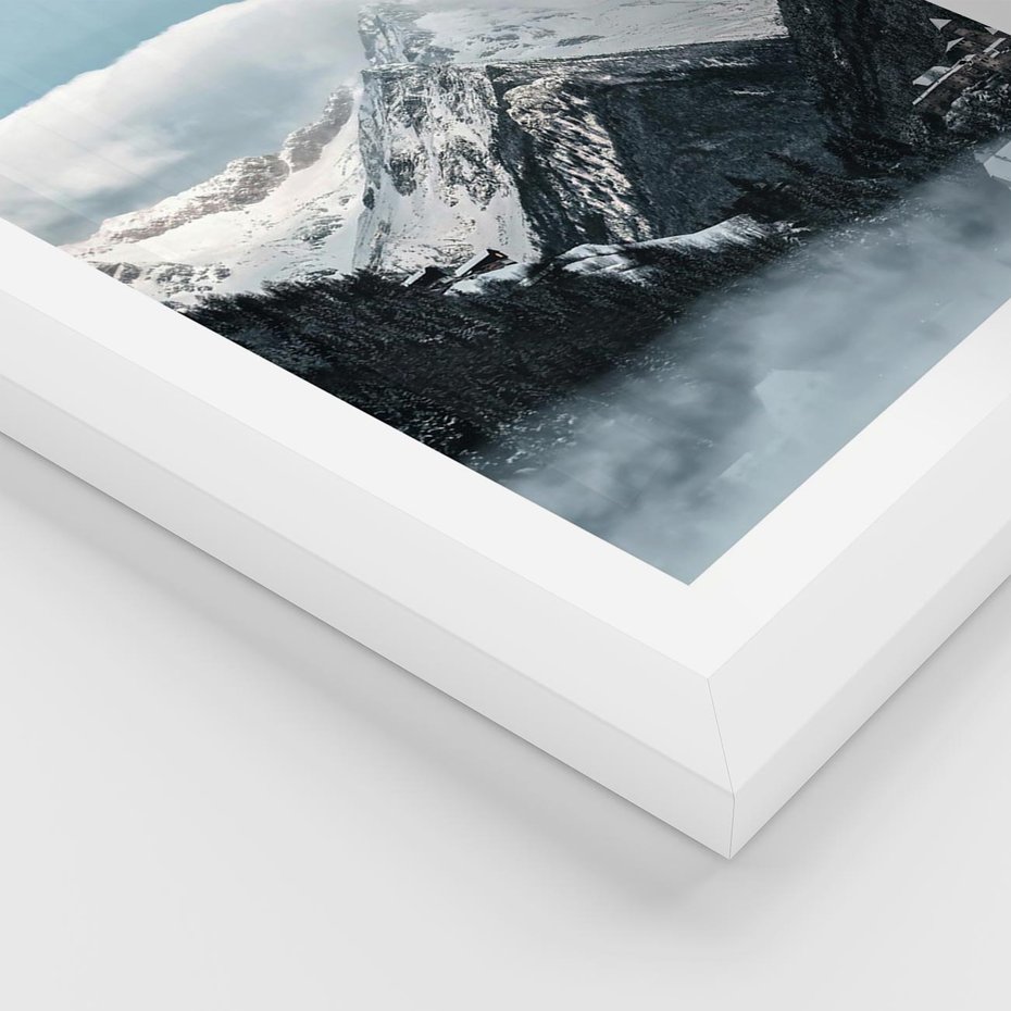 Plakat w ramie 50x70 - Magia Zimy w Górach - góry, śnieg - rama biała