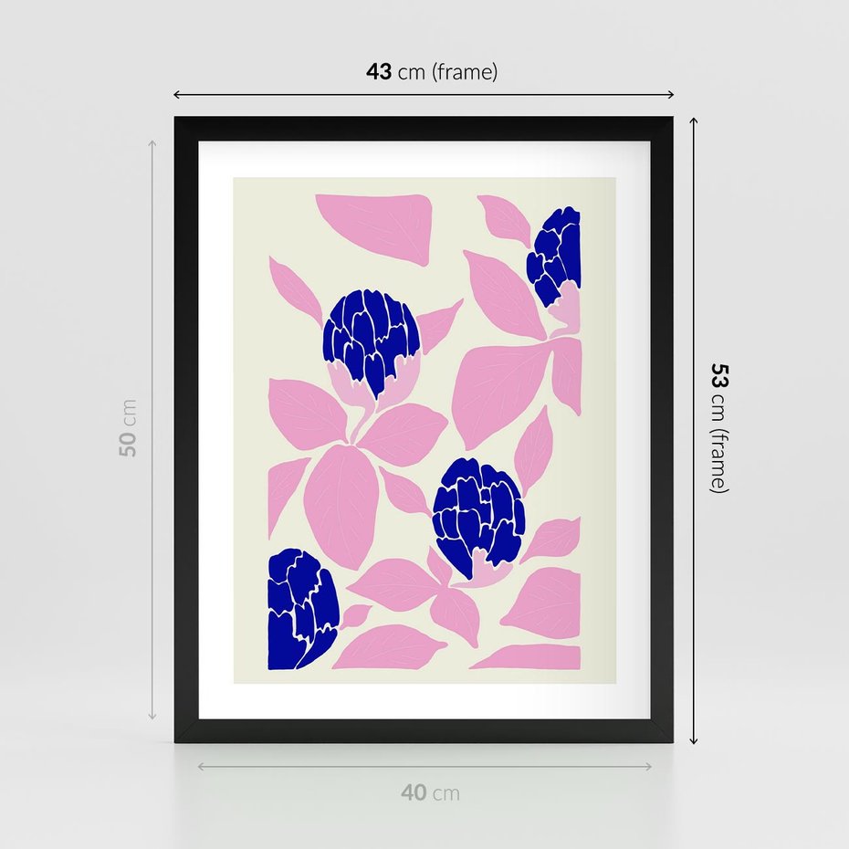 Plakat w ramie 40x50 - Impresje deszczu - nowoczesna kompozycja, kwiaty - rama czarna