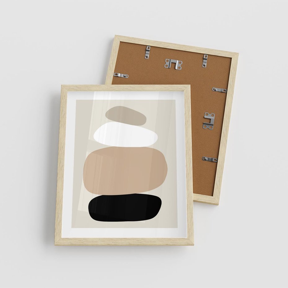 Plakat w ramie 40x50 - Zgeometryzowane Kształty - modernistyczny plakat, obłe kształty - rama drewno