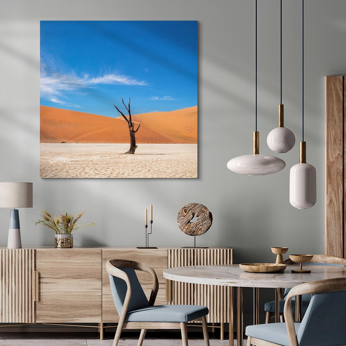 Obraz na płótnie 40x40 - Słońce i Suche Drzewo - pustynia, suche