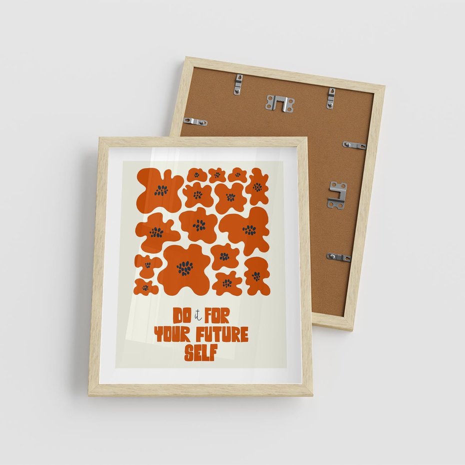 Plakat w ramie 40x50 - Taniec Kolorowych Promieni - self care, kompozycja kwiaty - rama drewno