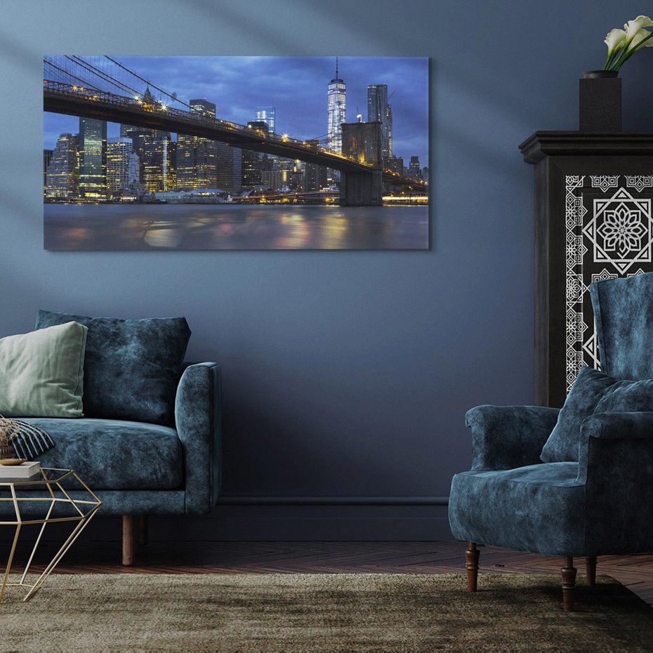 Obraz na płótnie 120x60 - Mosty Manhattanu nocą - most, Nowy Jork