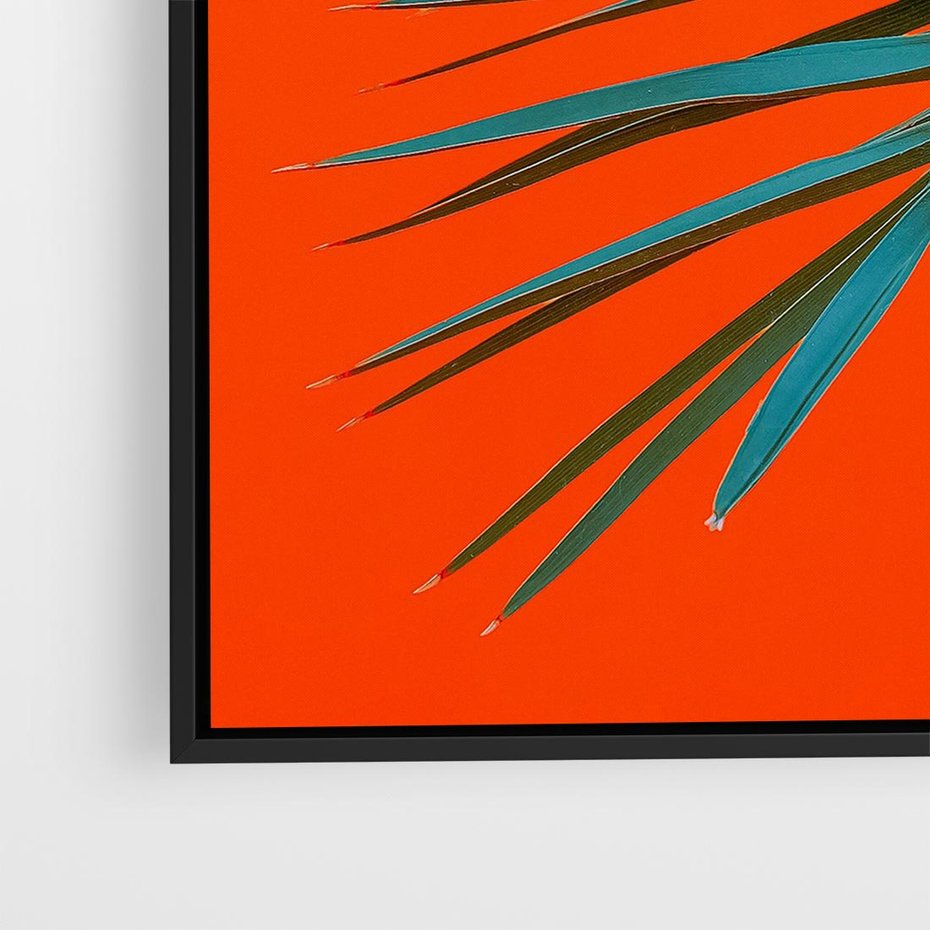 Obraz w ramie 50x50 - Egzotyczny Urok - liście, palma - rama czarna