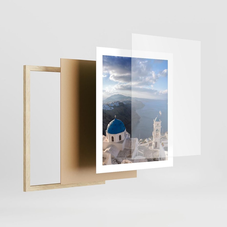 Plakat w ramie 40x50 - Błękitne Przezycia - Santorini, morze - rama drewno