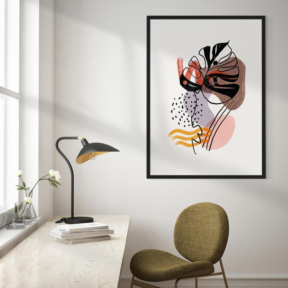 Plakat bez ramy 50x70 - Wibracje Abstrakcyjnych Form - abstrakcyjna sztuka, liść monstery