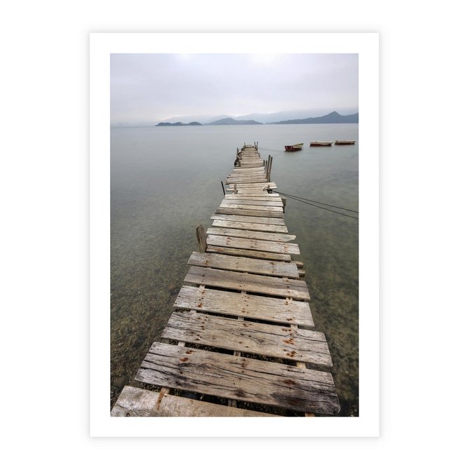 Plakat bez ramy 21x30 - Jeziorne Refleksje - pomost, jezioro