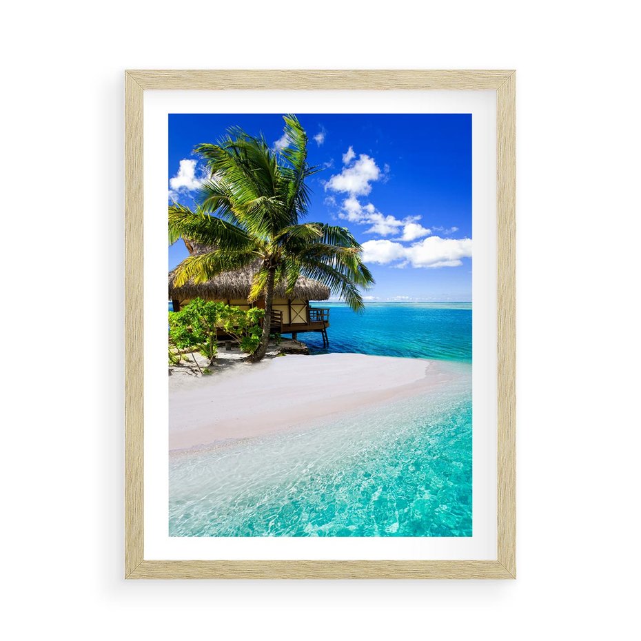 Plakat w ramie 50x70 - Zaklęte palmy tropików - palmy, ocean - rama drewno