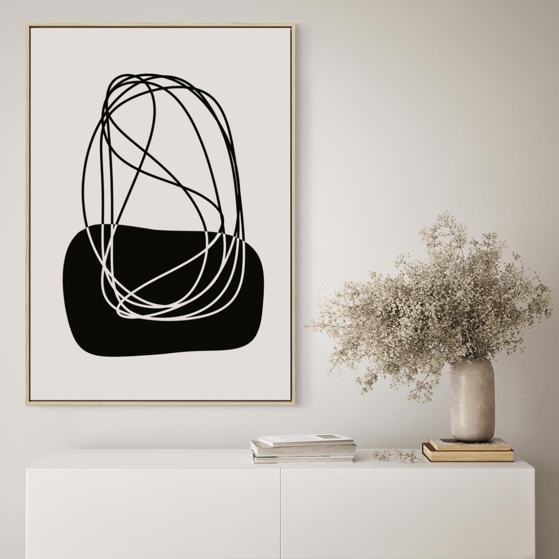 Obraz w ramie 50x70 - Linie Eksploracji - abstrakcyjne szkicowane linie, minimalizm - rama drewno