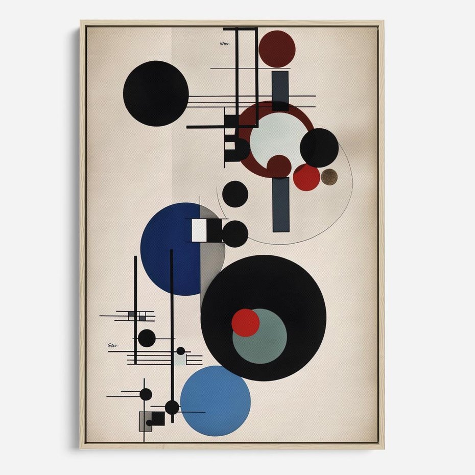 Obraz w ramie 70x100 - Rozkwitające Wibracje Wyobraźni - abstrakcyjna geometryczna kompozycja, koła linie - rama drewno