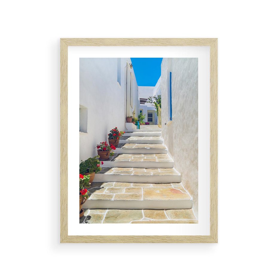 Plakat w ramie 30x40 - Urok Greckiej Uliczki - grecka, uliczka - rama drewno