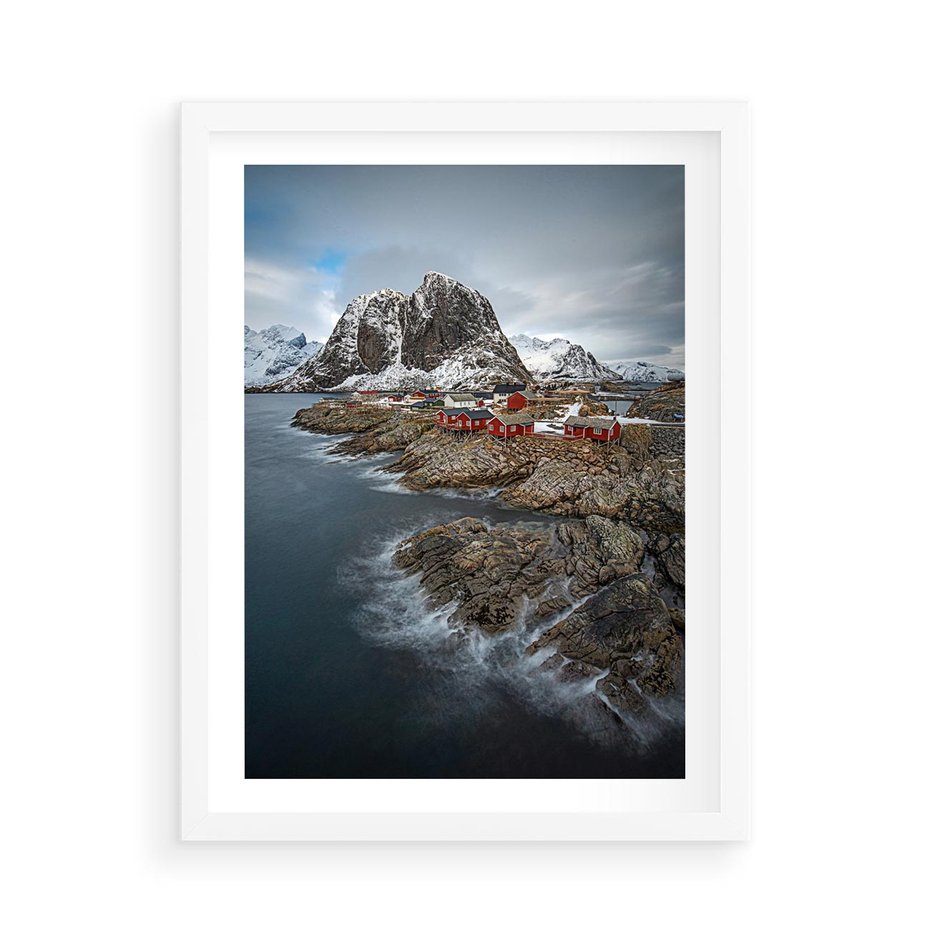 Plakat w ramie 50x70 - Skandynawia - górska odsłona - Skandynawia, góry - rama biała