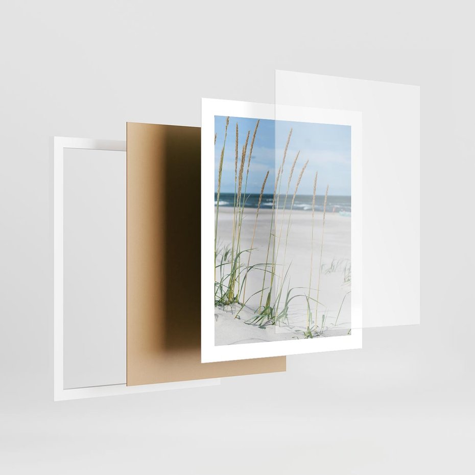 Plakat w ramie 40x50 - Przytulna Śródziemnomorska Trawa - plaża, trawy - rama biała