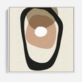 Obraz w ramie 50x50 - Intrygujące Zaskoczenia - beżowa abstrakcyjna kompozycja, czarny akcent - rama biała