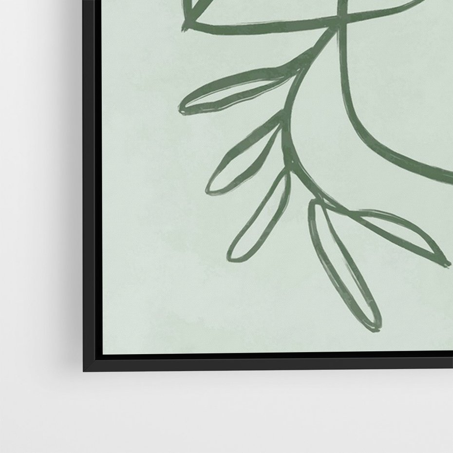 Obraz w ramie 70x100 - Energetyczne Odrodzenie Natury - abstrakcyjne delikatne zielone linie, podobne do gałęzi kwiatów - rama czarna