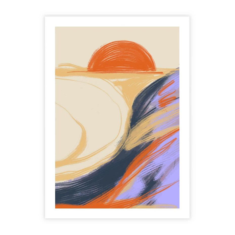 Plakat bez ramy 21x30 - Pomarańczowy Horyzont - pastelowy krajobraz, nowoczesny plakat