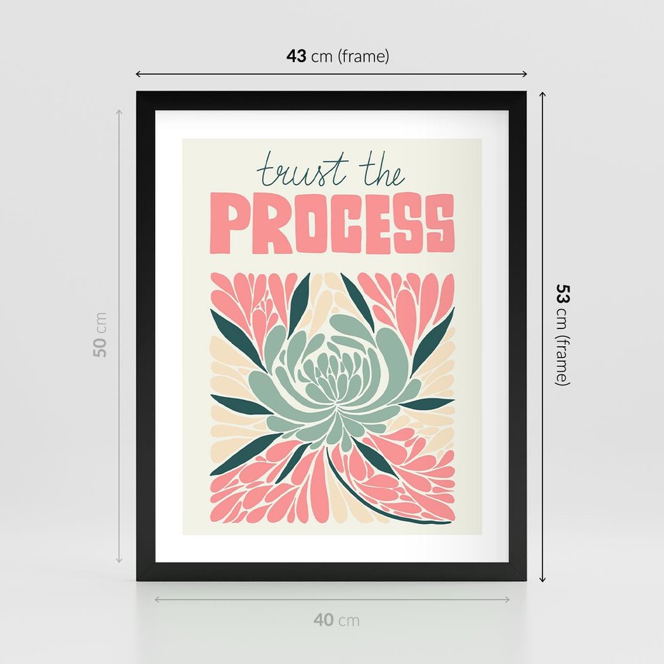 Plakat w ramie 40x50 - Rozbijające Barwy - abstrakcyjny pastelowy kwiat, wyrazista typografia - rama czarna