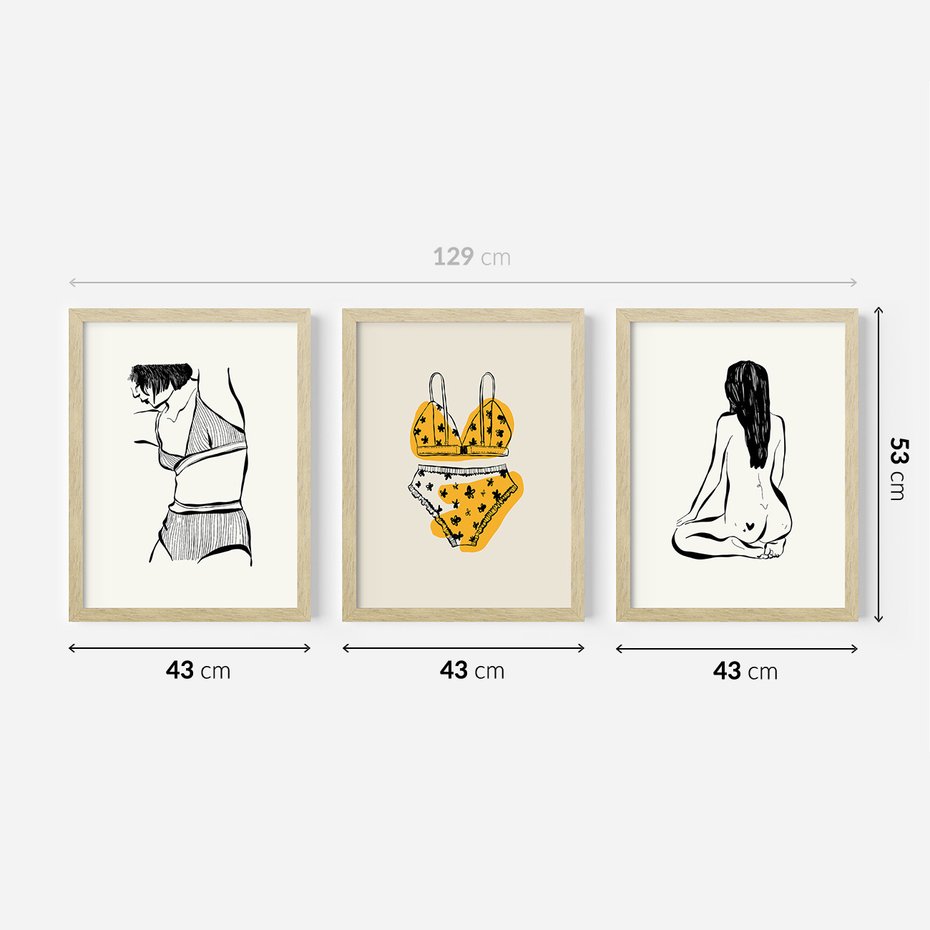 Zestaw obrazy w ramie 40x50 galeria - Kobiece, plakaty, bielizna, garderoba - rama drewno
