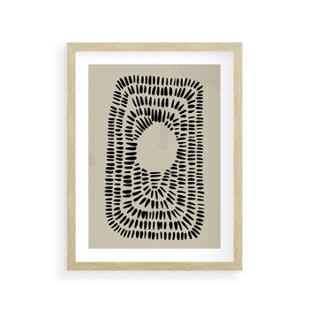 Plakat w ramie 50x70 - Zaklęte Wnętrza - boho plakat, czarne kropki kreski - rama drewno